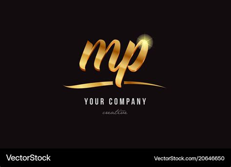 Gold Alphabet Letter Mp M P Logo Combination Icon Vector Image