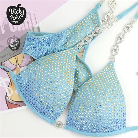 Ombre Sky Blue NPC IFBB Competition Bikini Suit With Push Up By Vicky