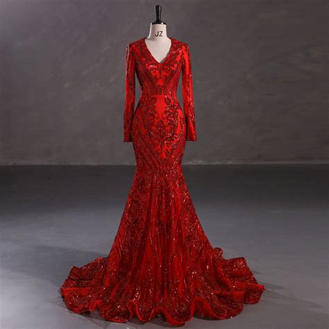 Maxi Red Sequins Lace Mermaid Formal Evening Prom Dress En5410 Jojo Shop