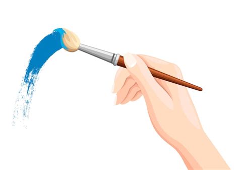 Mão segurando o pincel pintura a pincel em branco tinta azul