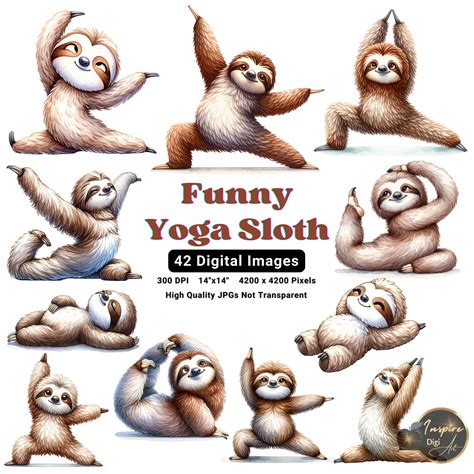 Funny Sloth Watercolor Sloth Clipart Yoga Sloth Poses Animal Yoga