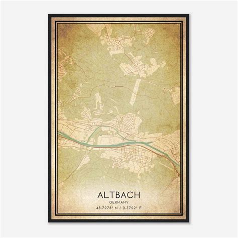 vintage altbach germany map poster altbach city road wall art print