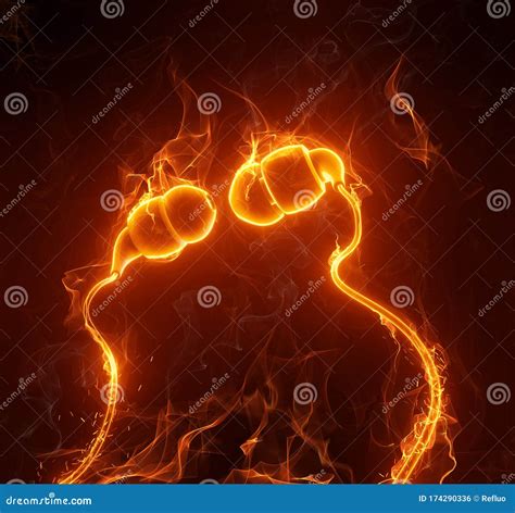 Flaming In Ear Headphones 3d Illustration Stock Illustration