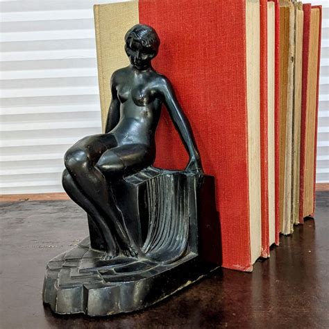 Art Deco Bookend Seated Nude Lady Figure Black Painted Cast Metal Antique From 1920s Etsy