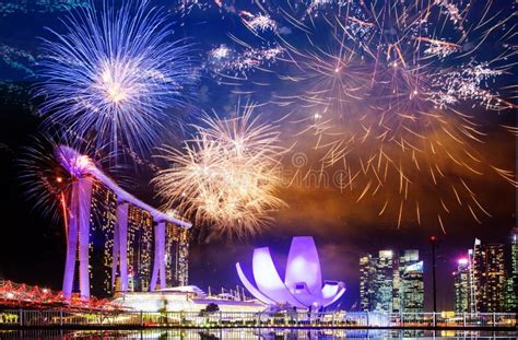 Fireworks on Singapore Skyline New Years Eve Stock Photo - Image of ...