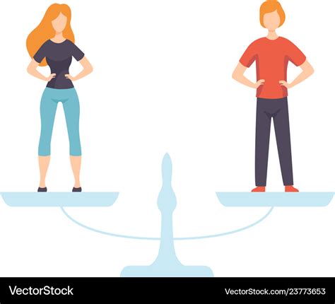 Young Man And Woman Standing On Scales Equal Vector Image