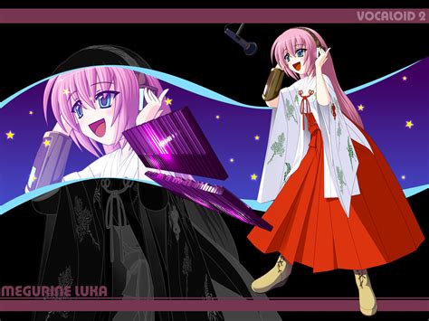 Blue Eyes Headphones Japanese Clothes Long Hair Megurine Luka Microphone Miko Pink Hair Vocaloid