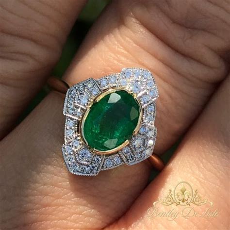 Art Deco Oval Emerald Diamond Ring Bentley De Lisle