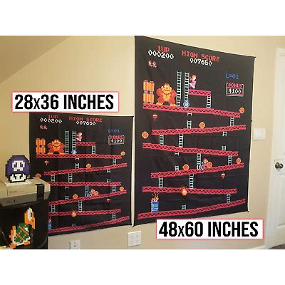 Donkey Kong Arcade Game Tapestry Banner Wall Flag Retro Game Room Pixel