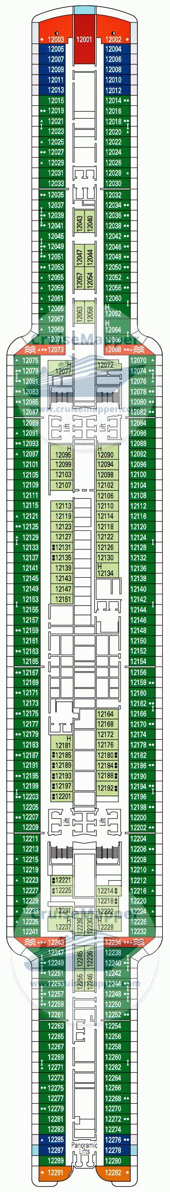 MSC Seashore deck 12 plan (Start Point-Cabins) layout - review of all ...