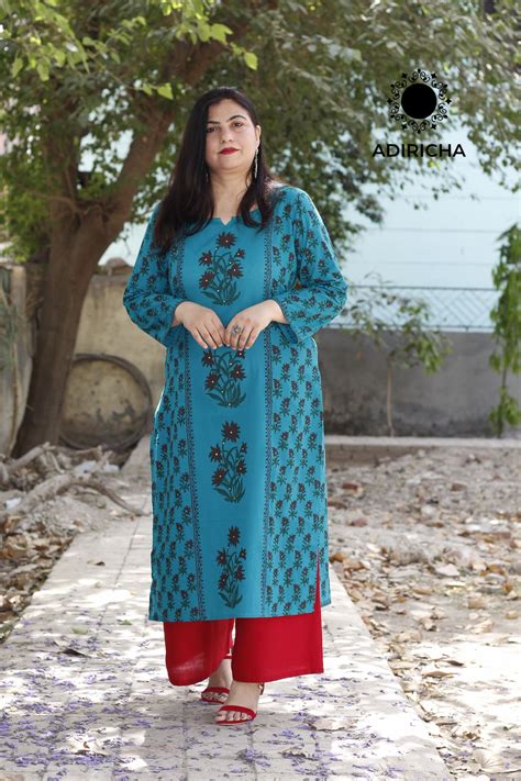 Shop Now Rama Green Block Printed Kurta Adiricha