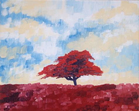 Larbre Rouge Ou Le Flamboyant Acrylique Sur Toile De Coton 41x33