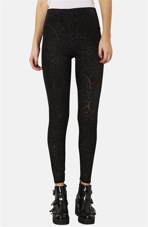 Topshop Burnout Velvet Leggings In Black Lyst