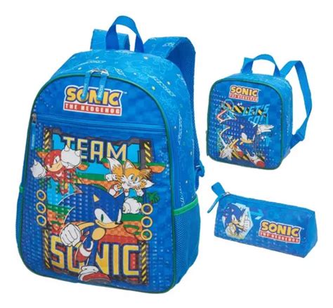 Kit Mochila De Costa Infantil Sonic Squad Lancheira Estojo