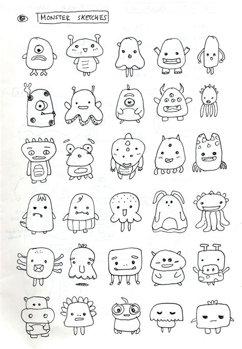 Cute Doodle Monsters Sketch