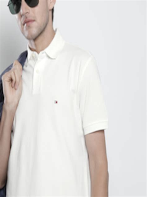 Buy Tommy Hilfiger Men White Brand Logo Polo Collar Applique T Shirt