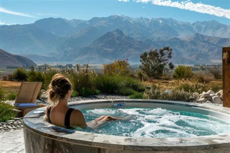 Premium Photo Woman Relaxing In Hot Tub Surrounded By Scenic Mountains