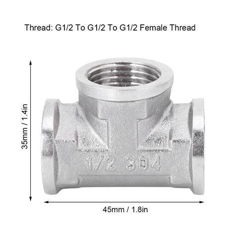 G1 2 To G1 2 To G1 2 Female Thread Stainless Steel T‑type Tee Threaded