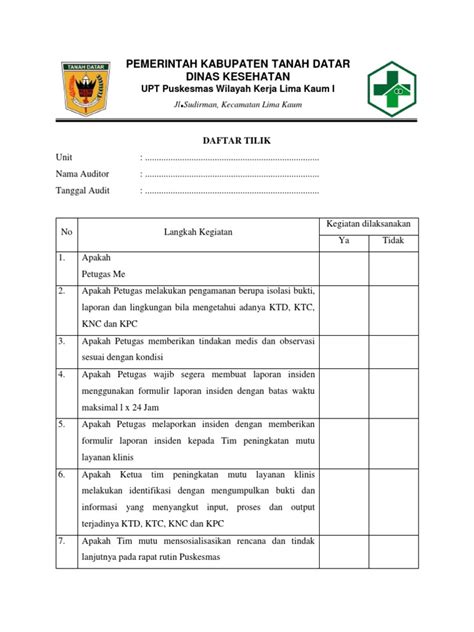 Contoh Daftar Tilik Pdf