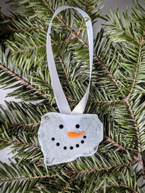 Snowman Head Ornaments Genuine Sea Glass Christmas Tree Ornaments