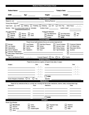 Fillable Online Medical History Information Sheet Patient Name Today