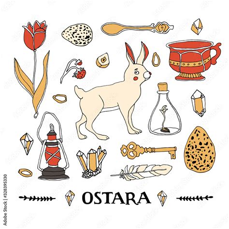 Vecteur Stock Ostara Symbols Set Celtic Calendar Concept Spring