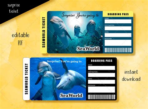 Seaworld Tickets, Printable Seaworld Ticket, Surprise Seaworld Vacation ...