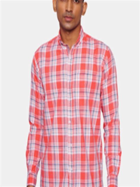 Buy Wintage Men Orange And White Tartan Checks Opaque Pure Cotton Casual