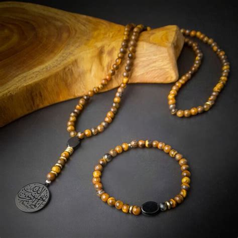 Me1792 Tiger Eye Stone Necklace Bracelet Package Mecal Men