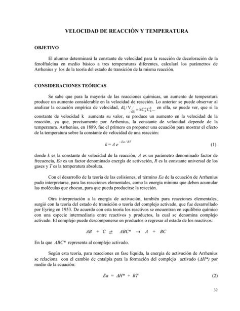 Velocidad De Reaccion Y Temperatura