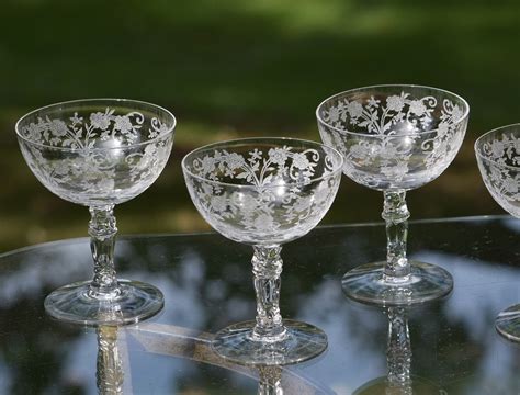 Vintage Acid Etched Cocktail Martini Glasses Set Of Fostoria