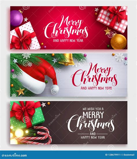 Christmas Vector Banner Design Set With Colorful Backgrounds Stock