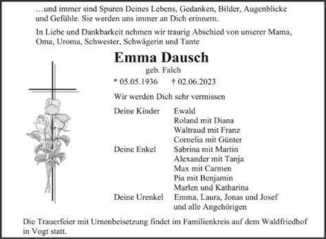 Traueranzeigen Von Emma Dausch Schwaebische De Trauerportal