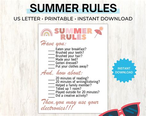 Summer Rules Printable - Printable PDF - Etsy