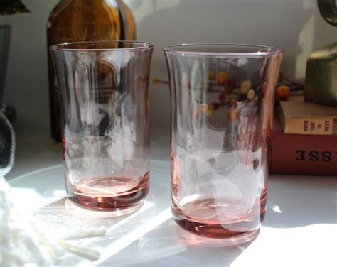 Vintage Pink Depression Glass Water Glasses Etsy