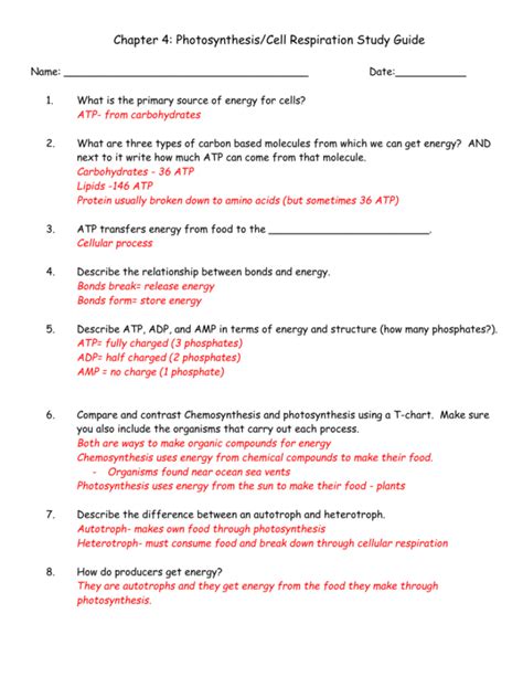 Cellular Respiration Breaking Down Energy Worksheet Answers — Db