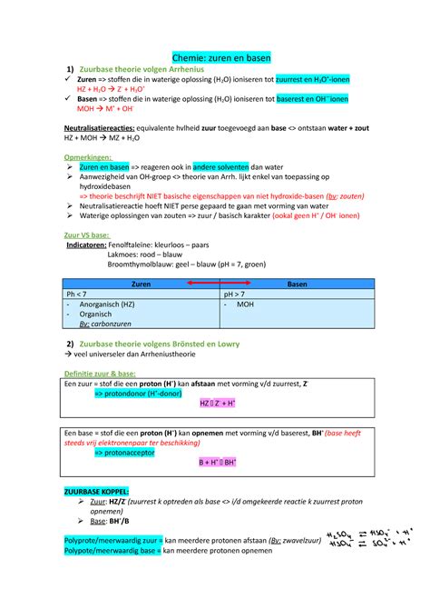 H5 Zuren En Basen Samenvatting Chemie Zuren En Basen 1 Zuurbase