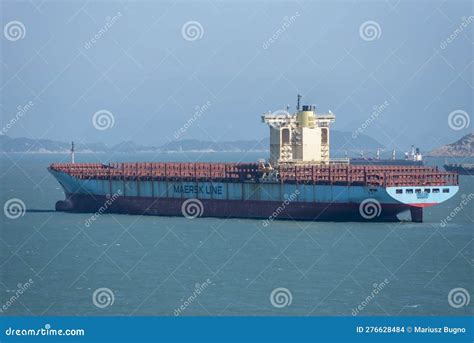 Maersk Owned Cargo Container Ship Sailing Through The Ocean Editorial