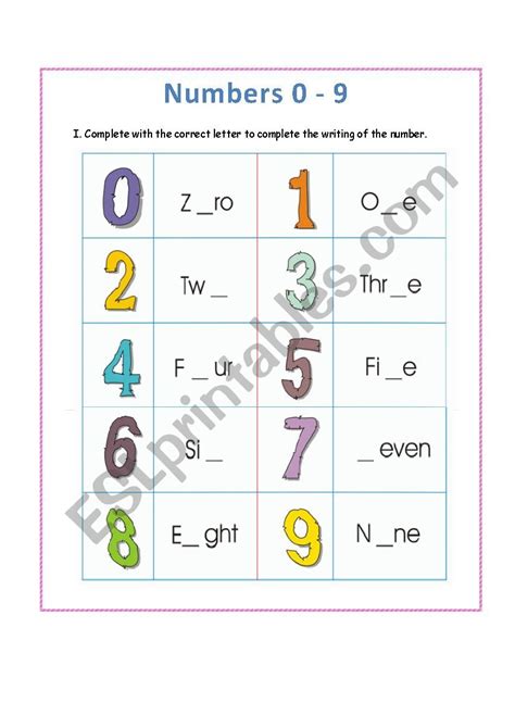 Numbers 0 9 Esl Worksheet By Jeibri 23