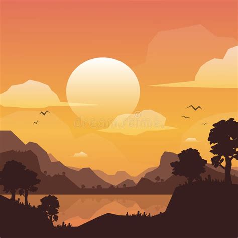 Vector A Ilustra O A Opini O Da Paisagem Por Do Sol O Nascer Do