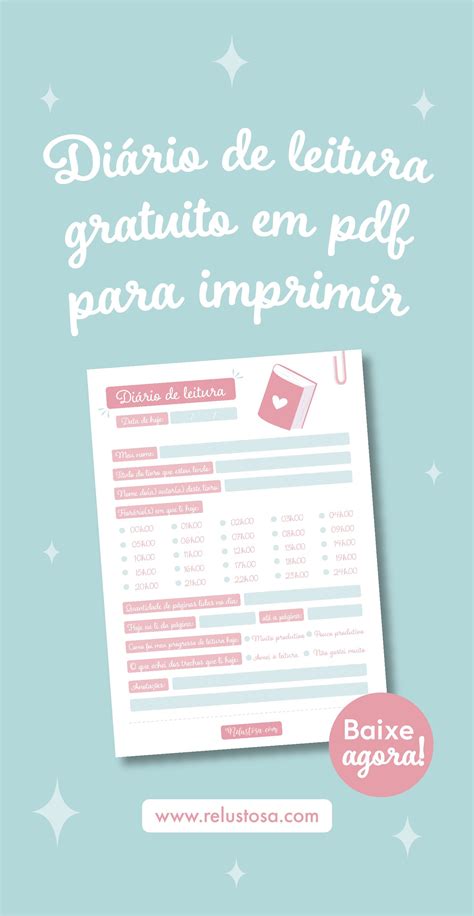 Diário De Leitura Grátis Em Pdf Para Imprimir