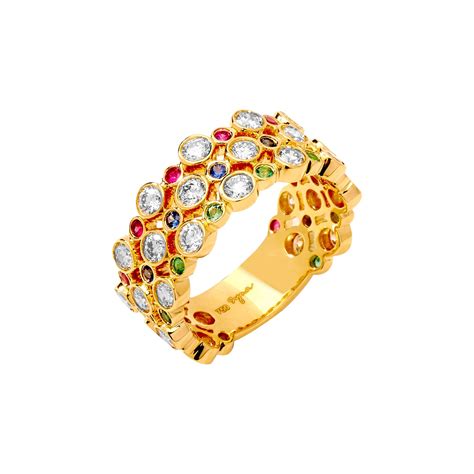 Ruby Emerald Diamond Gold Band Ring At 1stdibs