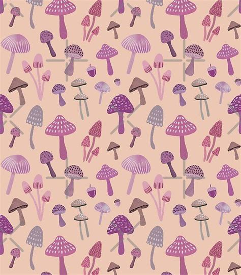 Pink Mushrooms And Acorns Pattern Cute Shrooms For A Cottagecore Aesthetic Art By Pattern