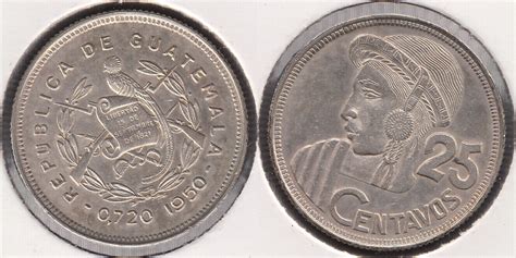 GUATEMALA 25 CENTAVOS DE 1950 PLATA 0 720