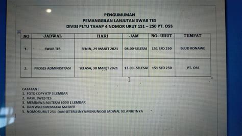 Pengumuman Crew Umum Tahap 5 Dan PLTU Tahap 4 PT OSS Sultrademo Co