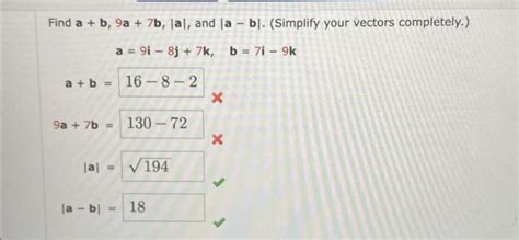 Solved Find Ab9a7b∣a∣ And ∣a−b∣ Simplify Your Vectors