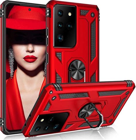 Samsung Galaxy S21 Ultra Hoesje Rood Anti Shock Hybrid Armor Met