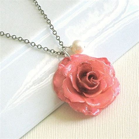 Real Pink Rose Necklace Natural Preserved Flower Jewelry Etsy