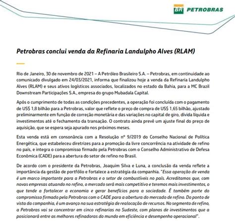 Petrobras Conclui Venda Da Refinaria Landulpho Alves Rlam