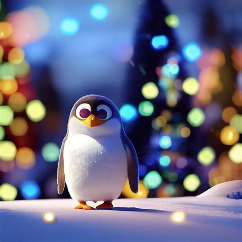 Premium Photo Cute Baby Penguin With Big Eyes And Christmas Lights 3d